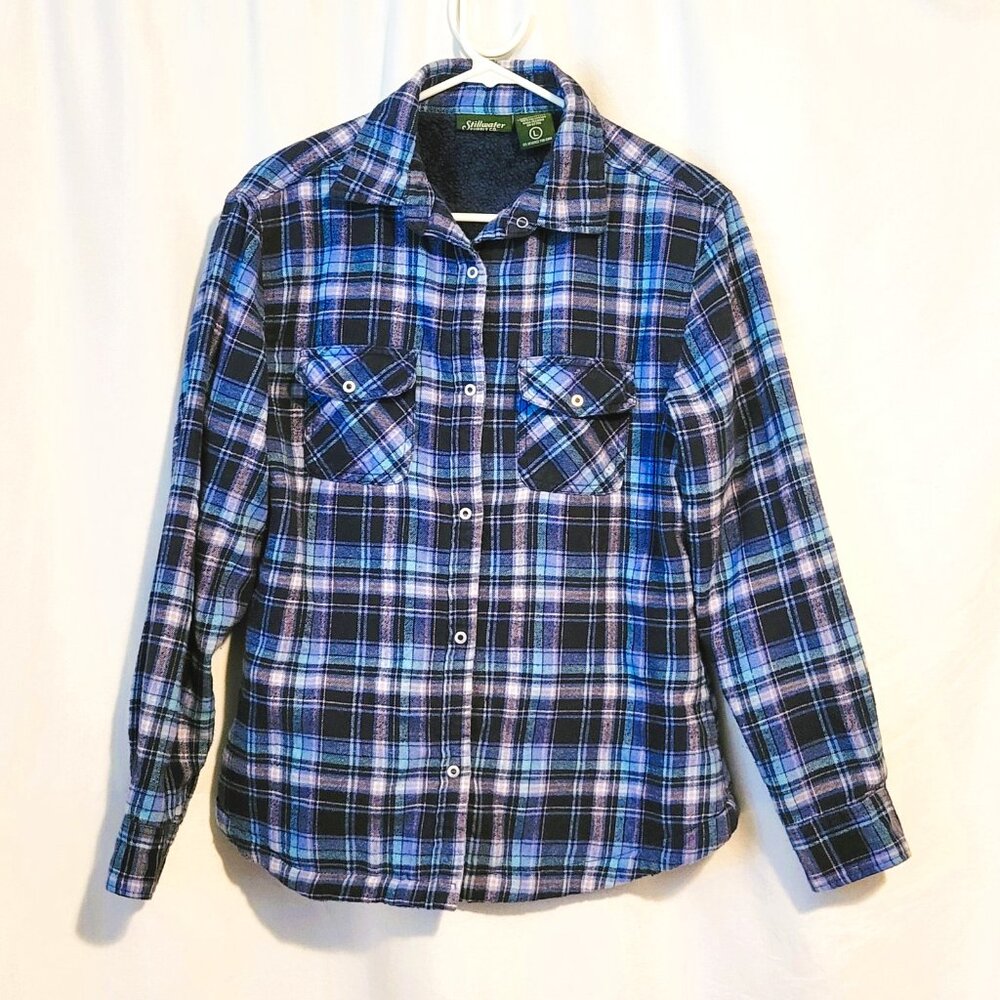 Stillwater Supply Women's Large Long Sleeve Sherpa Lined Flannel Jacket Shacket
